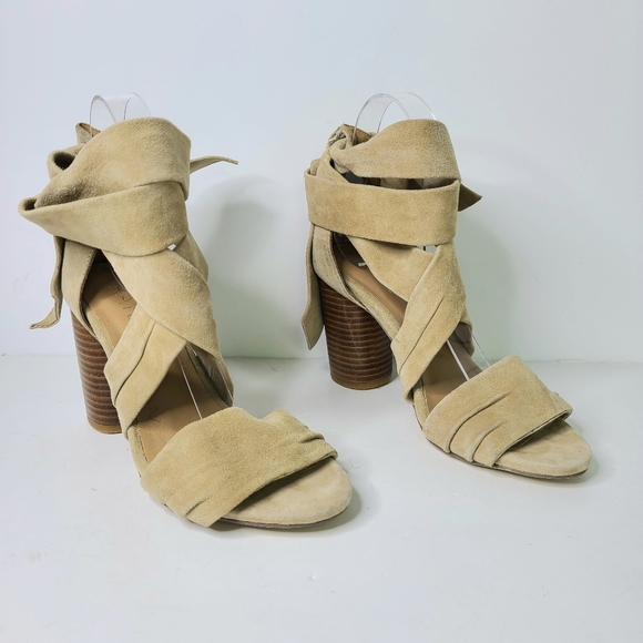 RAYE x Revolve Mia Tan Beige Genuine Suede Wrap Sandals - Picture 3 of 13